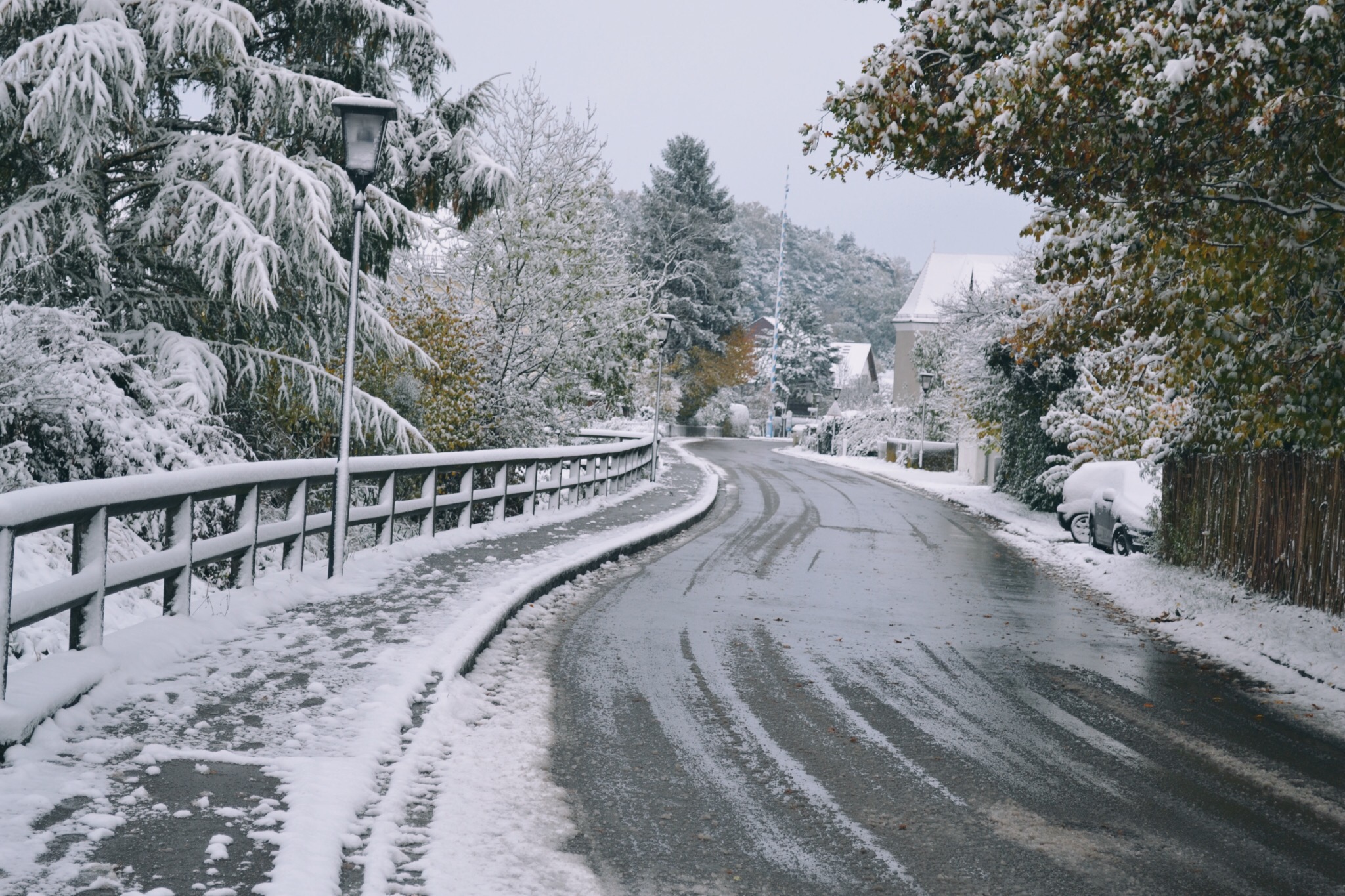 snow covered road in germany in the middle of winter
