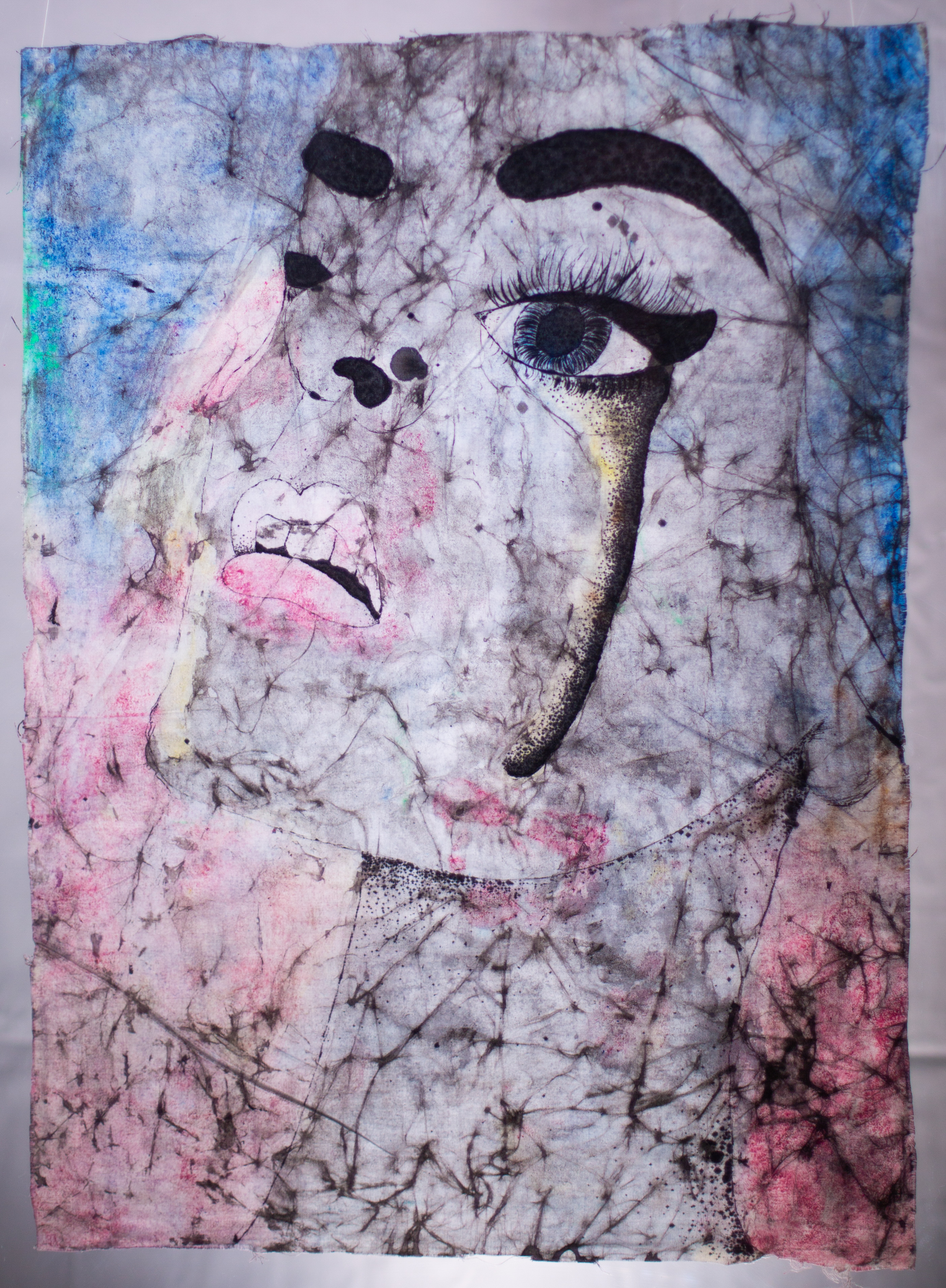 see through painting of a women on cloth